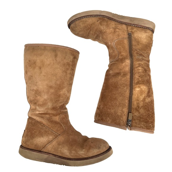 UGG AUSTRALIA Classic Tall Boots Women's Sz 6 Sherpa Leather Suede - Picture 1 of 11